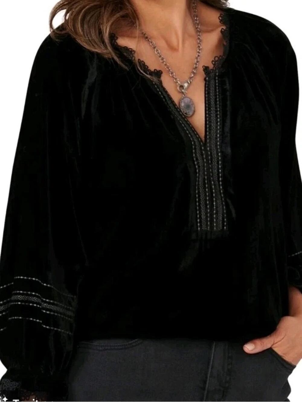 Democracy Black Crushed Velvet Blouse Size L